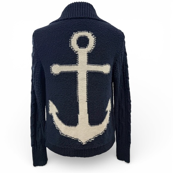 Anthropologie Anchors Away cable-knit cardigan Womens XS Navy Nautical Sweater - Picture 4 of 10